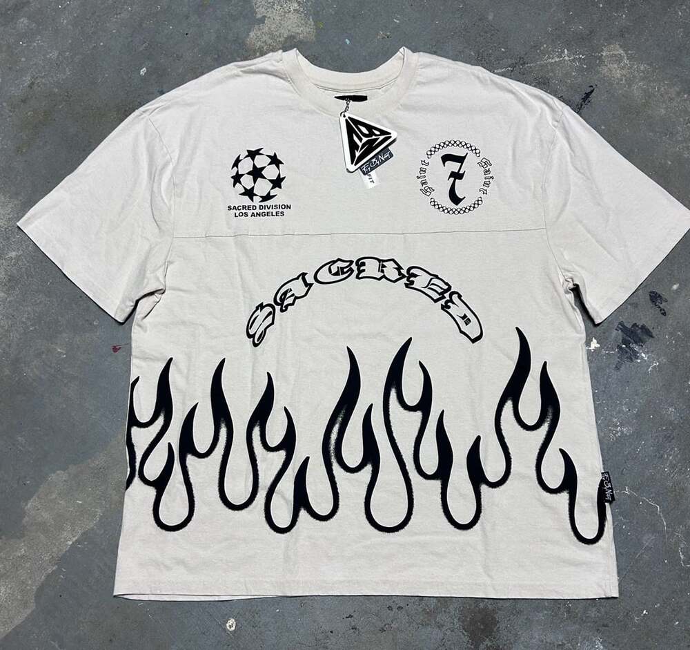 Fly By Night Sacred Flames Graphic T-Shirt Size L Boxy Fit